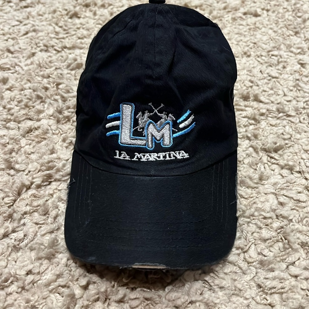 La Martina Embroidered Polo Vintage Distressed Baseball Cap Hat Black